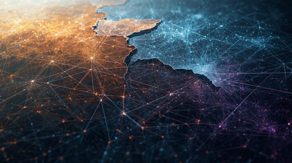 Abstract image of data visualisation on a fragmented or fractured landscape.